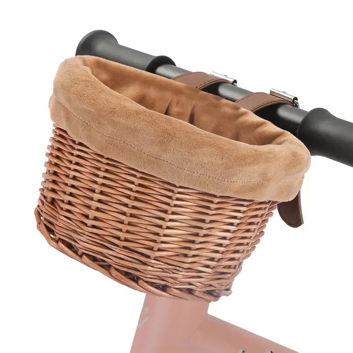 Panier de vélo en osier forme D avec sangles en cuir pour enfants vélo scooter rangement accessoire de cyclisme pour la famille et les voyages
