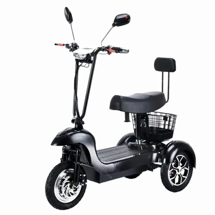Mini-scooter électrique 12 pouces tricycle 3 roues 500W 48V 10,4Ah avec siège enfant pour déplacements urbains et sorties familiales