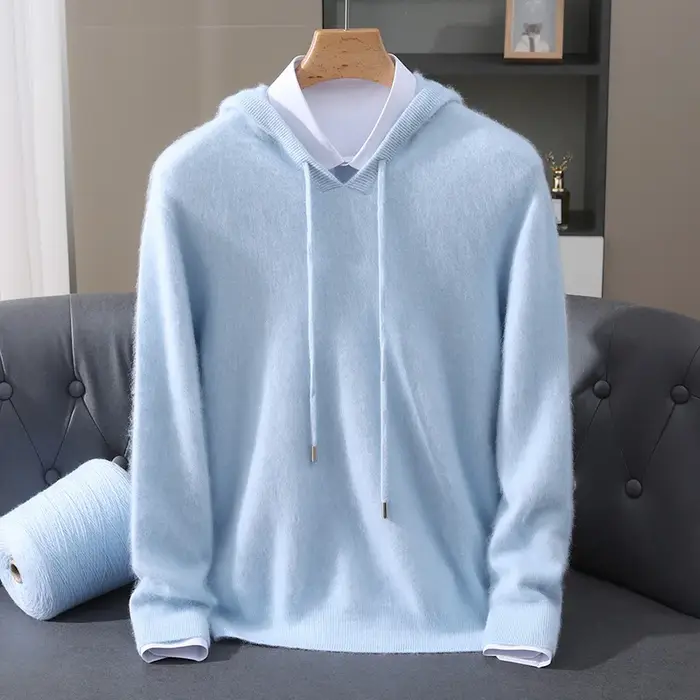 Vêtements pour hommes: pull tricoté en cachemire de vison pur 100%, pull à capuche décontracté et am
