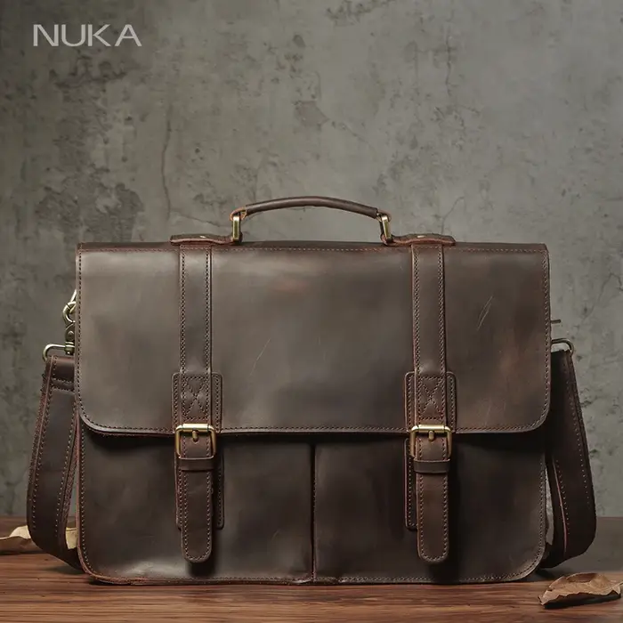 NUKA-Sac à main d'affaires en cuir véritable pour hommes, sac à main en cuir de vachette vintage, sa
