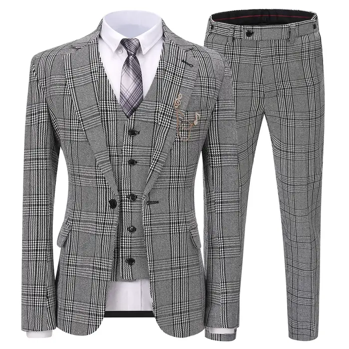 Costume formel 3 pièces pour hommes, coupe cintrée, châle à revers, Plaid en laine douce, Tuxedos gr