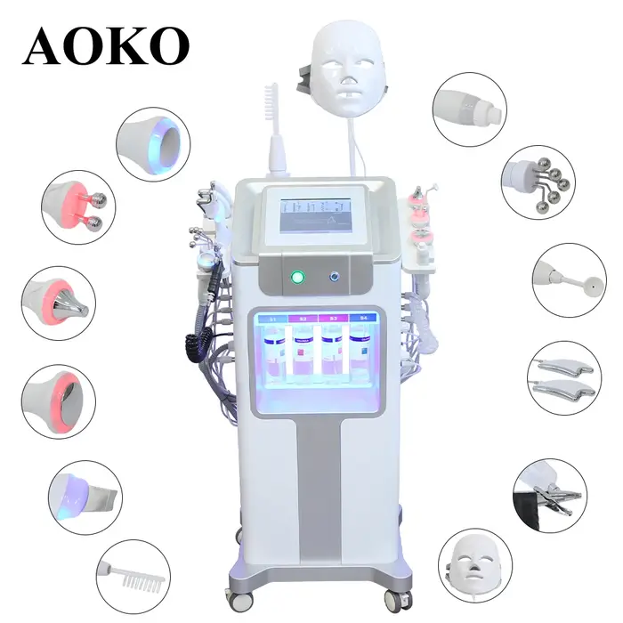 AOKO nouveau 12 IN1 Hydro Dermabrasion Aqua Peeling ultrasons soins du visage Injection d'oxygène ra