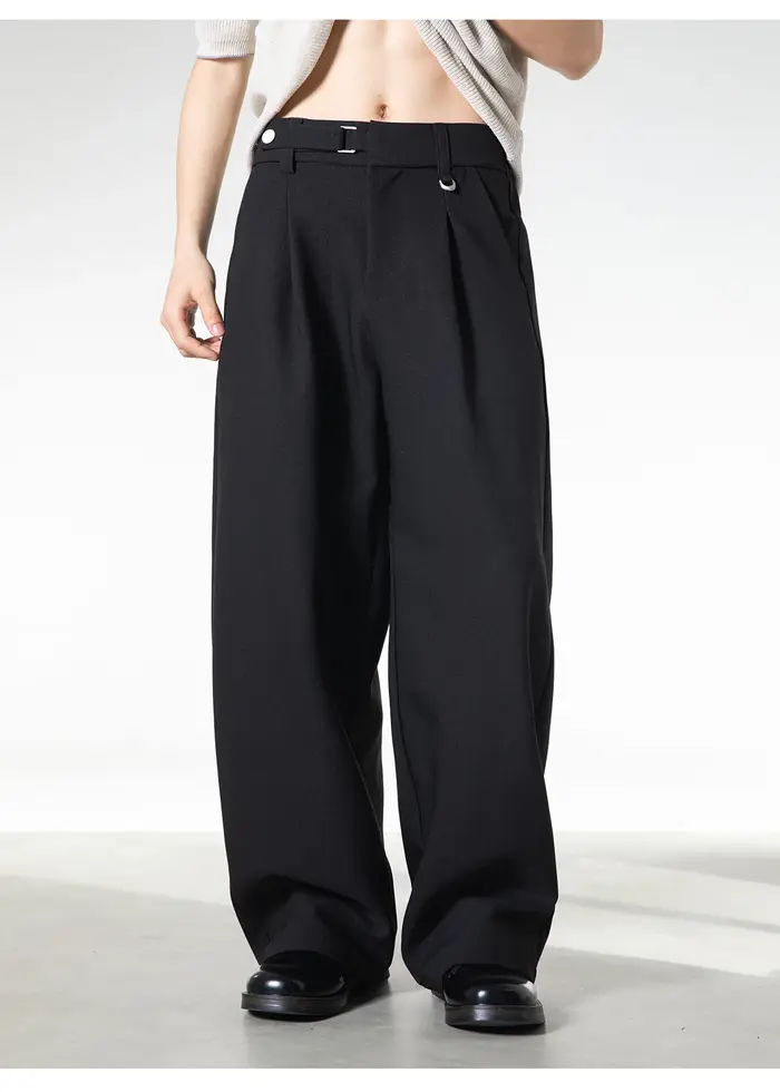 Pantalon drapé rétro pour hommes, taille réglable, décontracté, plissé, respirant, doux, jambe droit