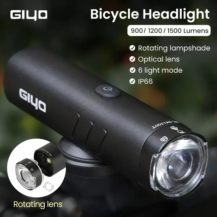 Lampe avant de vélo GIYO, phare 1500LM/1200LM/900LM, LED rechargeable par USB, 4000mAh, lampe de vél