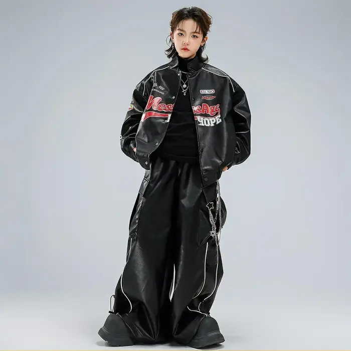 Enfants garçons filles Streetwear hanche hanche en cuir veste de Baseball Cargo pantalon ensembles e