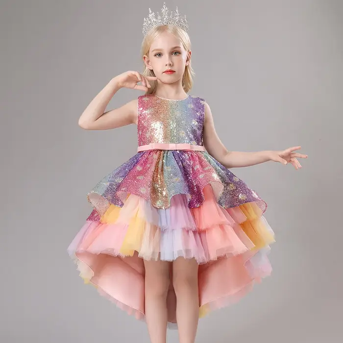 S002 robe pour enfants traînant princesse Spot rose filles 1 juin Performance été nouveau 2023 dente