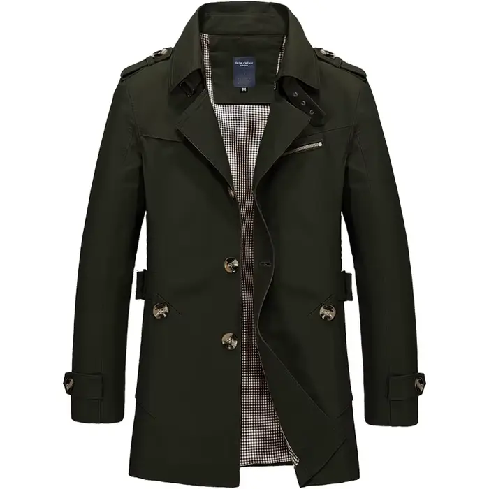 Veste coupe-vent mi-longue pour homme, col rabattu, simple, à simple boutonnage, manches longues, av