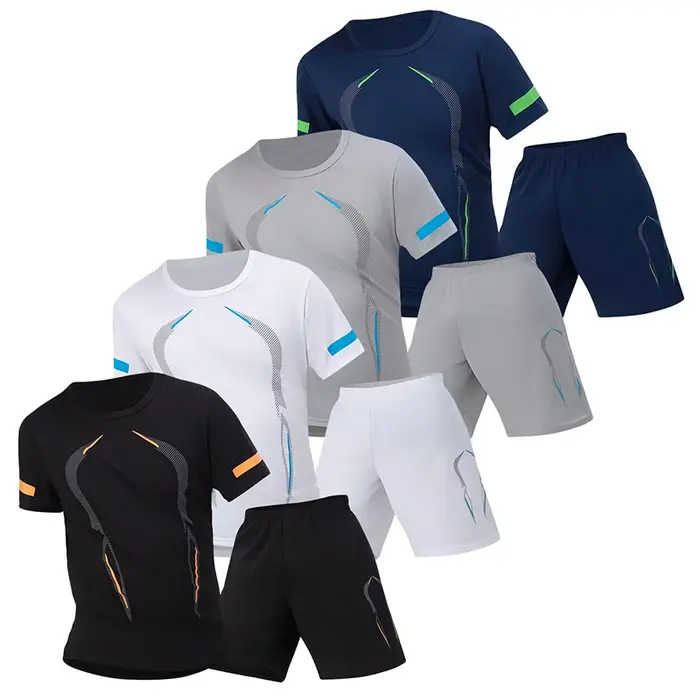 Combinaison de sport en maille respirante à séchage rapide pour hommes, 2 pièces, ample, grande tail