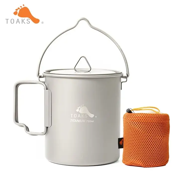 TOAKS Pot en titane de 750 ml avec poignée de caution Pot de camping en plein air POT-750-BH