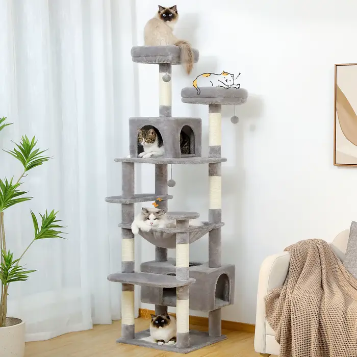 Grand arbre et tour pour chats d'intérieur, avec postes à gratter recouvertes de Sisal, hamac spacie