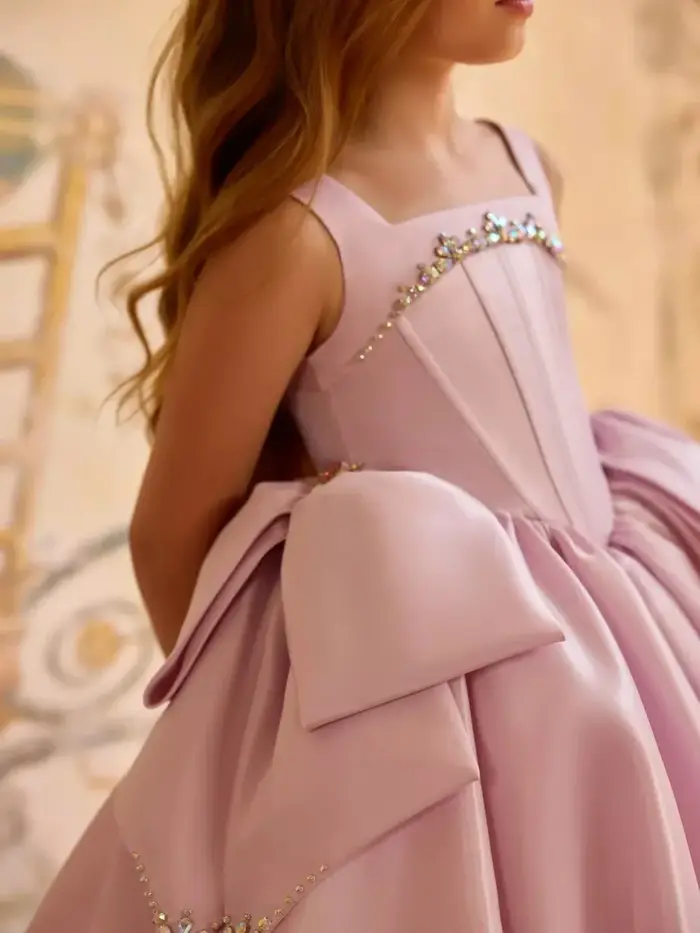 Robes luxueuses pour filles, avec nœud en cristal, tenue de fête d'anniversaire, moderne et élégante