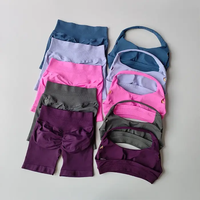 Ensemble fitness sexy licou cou dos nu taille haute soutien-gorge short Pilates Yoga