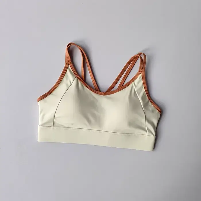 Soutien-gorge de sport une pièce à double bretelles croisées dans le dos, color block, séchage rapid