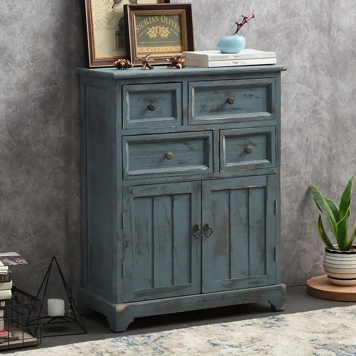 ‌ Buffet méditerranéen en détresse ‌ : Armoire de rangement en bois massif à mortaise et ténon pour 