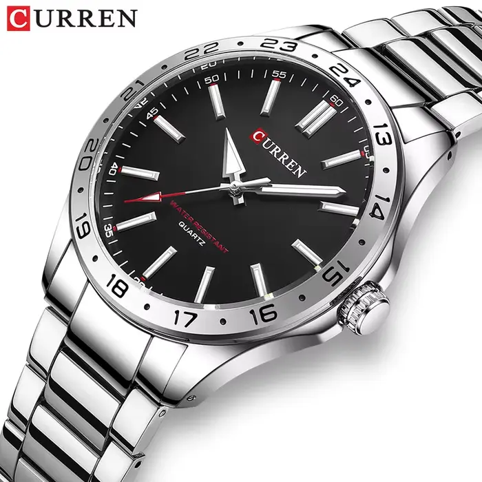 CURREN 8452 hommes montre à Quartz Simple mode loisirs affaires horloge noir argenté bracelet en aci