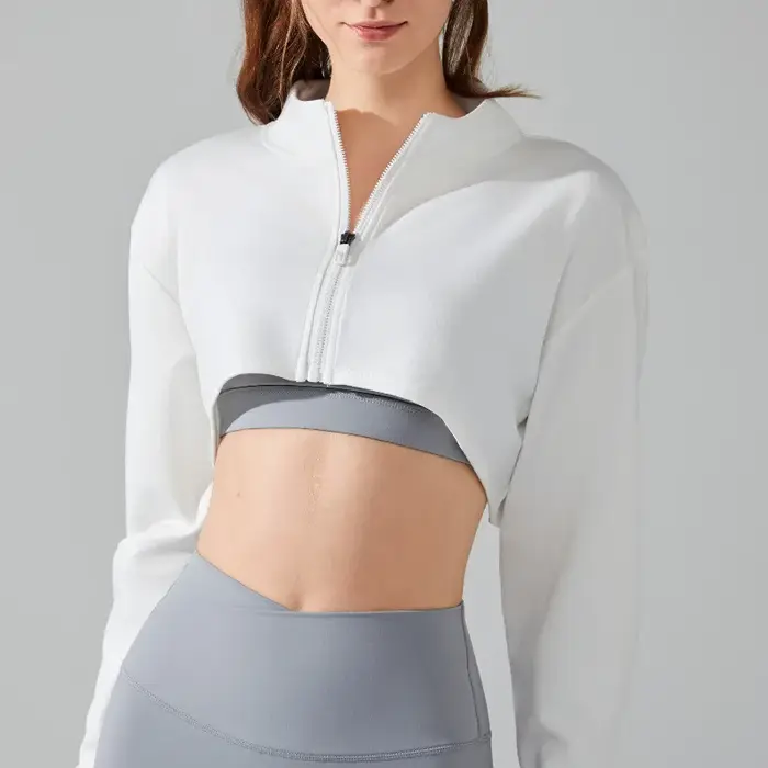 Veste sport femme manches longues - Haut court sexy yoga fitness respirant et doux