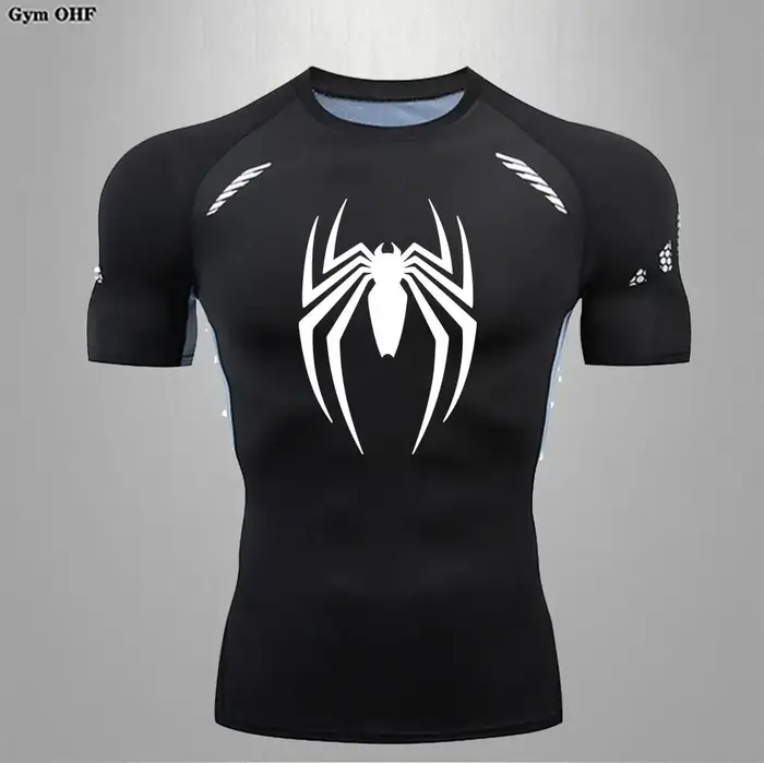 Spider hommes sport Rashgard manches courtes t-shirt imprimé Compression hommes chemise de course MM