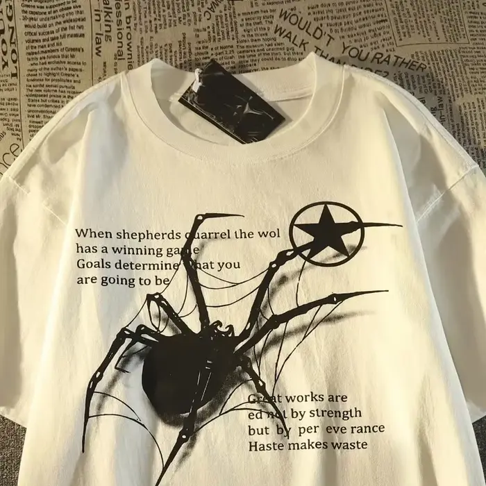 Y2K coréen Streetwear araignée graphique Acubi Harajuku Egirl Grunge esthétique col rond à la mode à