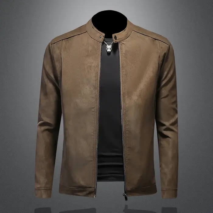 2025 nouvelle veste en cuir coupe ajustée de haute qualité, veste en cuir de moto à col montant déco