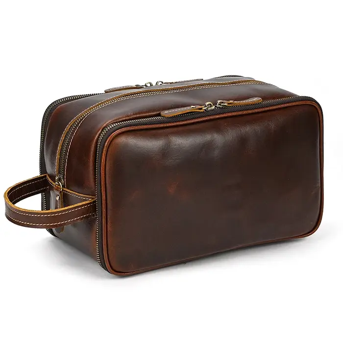 Trousse de toilette en cuir de vache pour hommes et femmes, sac à cosmétiques, sac de lavage, sacs d