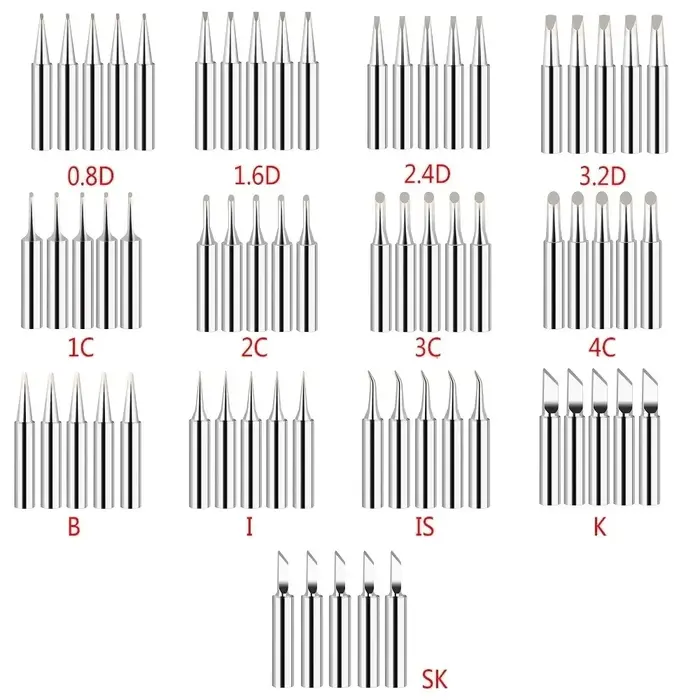 Embouts de fer à souder 900M-T, 5 pièces, embouts de soudage sans plomb IS/I/B/K/SK/2.4D/3.2D/1C/2C/