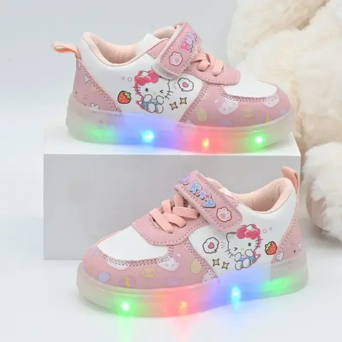 Chaussures décontractées d'été 2026 pour enfants, filles, à LED, motif dessin animé, en cuir PU, mod