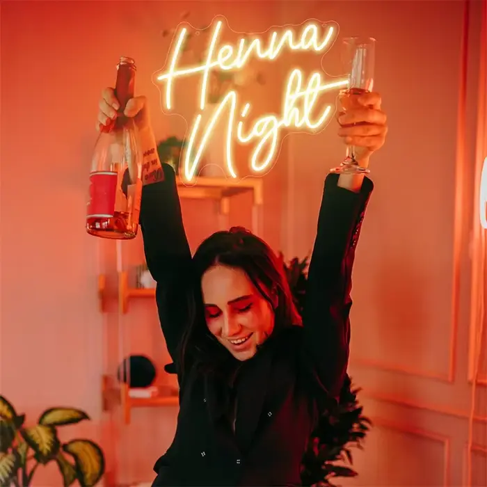 Signes LED au néon de nuit au henné, signes de mariage, décoration de mariée, fête de chambre à couc