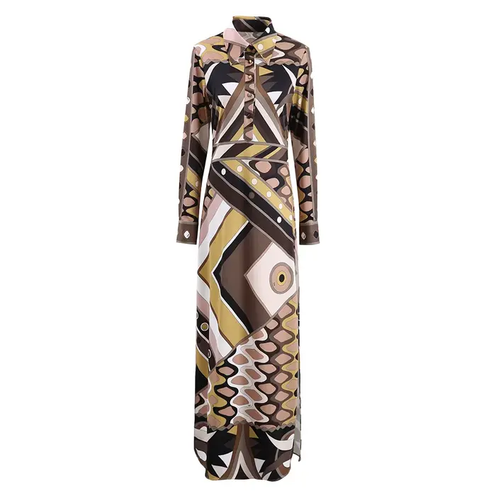 Femmes Vintage robes élégantes revers à manches longues taille haute jupe 2025 printemps automne nou