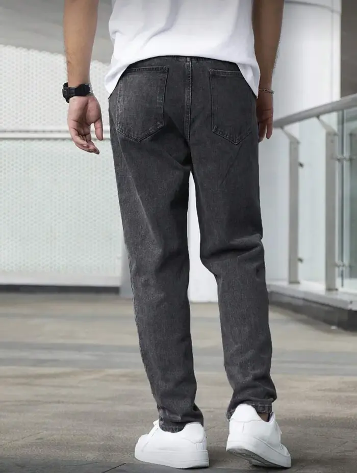 Jean droit ample pour hommes, délavé gris foncé Vintage, tenue quotidienne décontractée, confortable