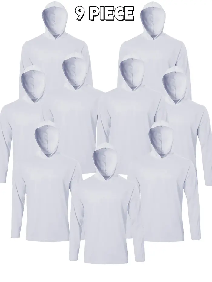 Lot de 9 chemises à capuche et manches longues pour hommes – T-shirts de sport confortables et respi