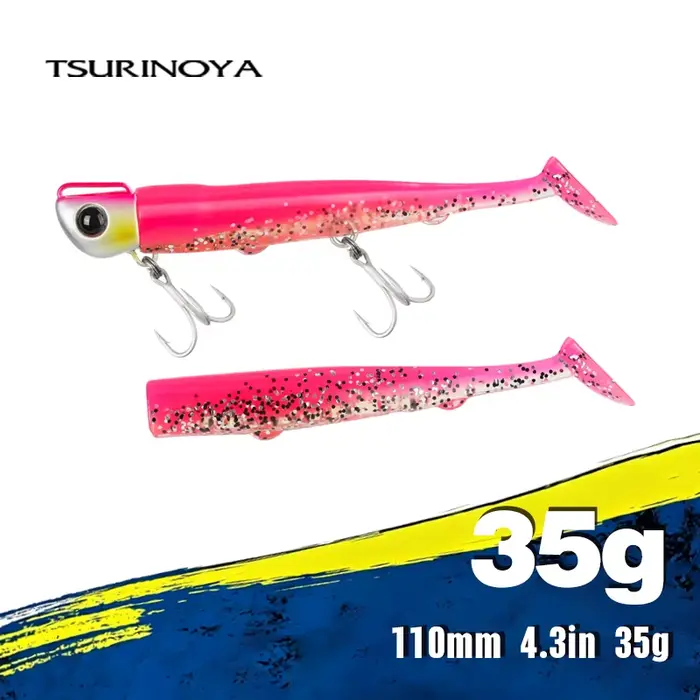 Ensemble de Leurre Souple TSURINOYA 110mm 35g Tête de Gabarit Queue en T pour Pêche en Lac Mer et Rivière Occasions Spéciales