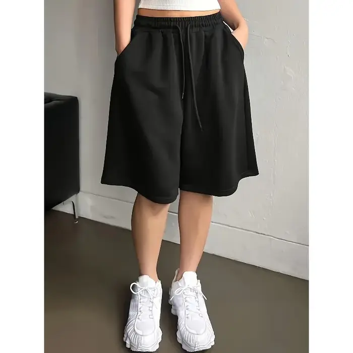 Shorts décontractés en polyester uni pour hommes et femmes, grande taille, avec poches à cordon pour sorties quotidiennes et occasions spéciales