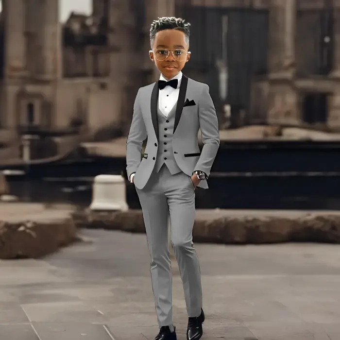 Ensemble de costume pour enfants, 3 pièces, tenue de porteur d'anneau de mariage, beau châle à rever