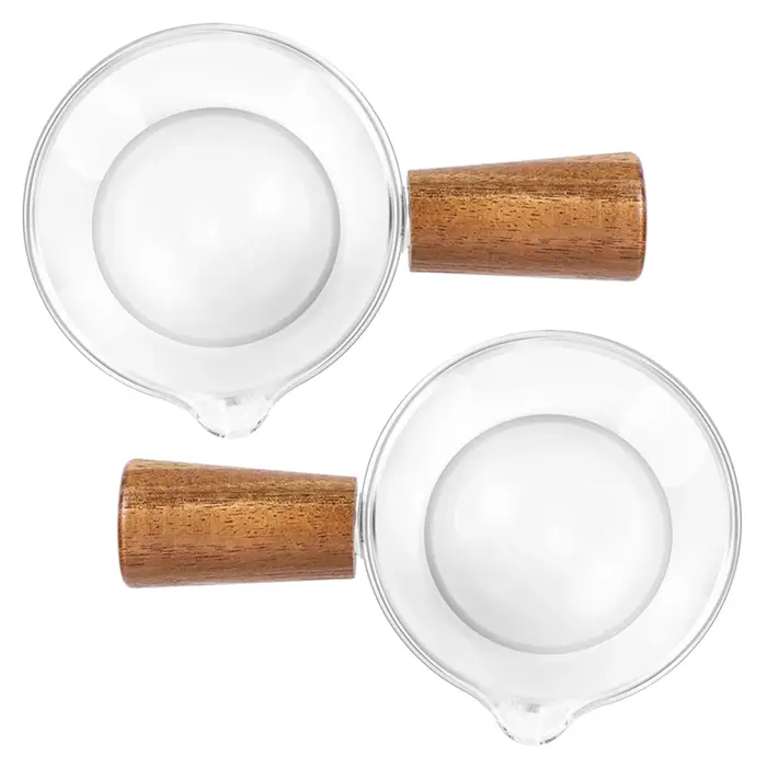Crémier en verre transparent avec manche en bois, mini pichet à café et à lait, 2 pièces 50ml, conte