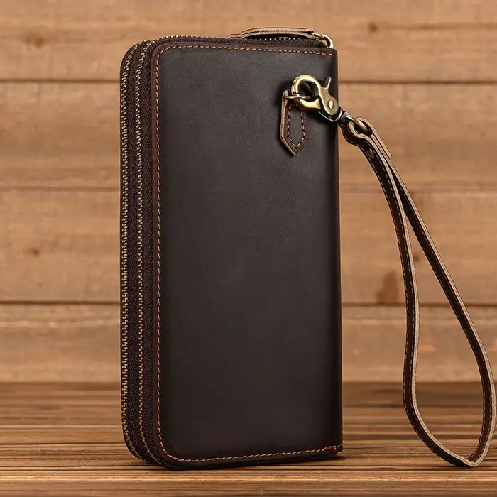 Portefeuille de styliste en cuir véritable pour homme d'affaires, avec Double fermeture éclair, en p