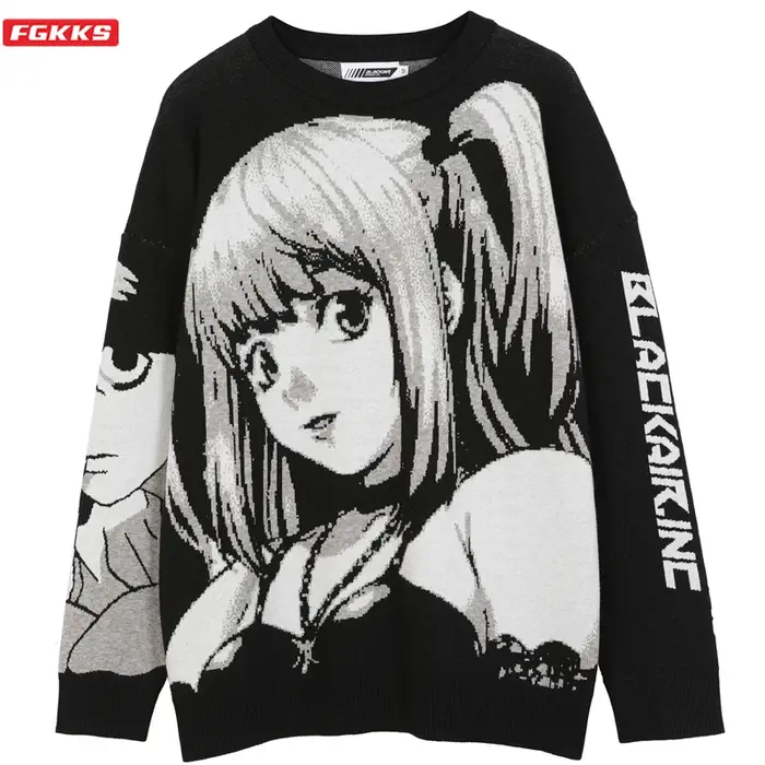 FGKKS hommes Hip Hop Streetwear Harajuku pull Vintage Style japonais Anime fille tricoté 2022 coton 
