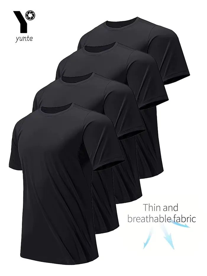 T-shirt col rond noir ultraléger pour hommes, séchage rapide, respirant, absorbant la sueur, adapté 
