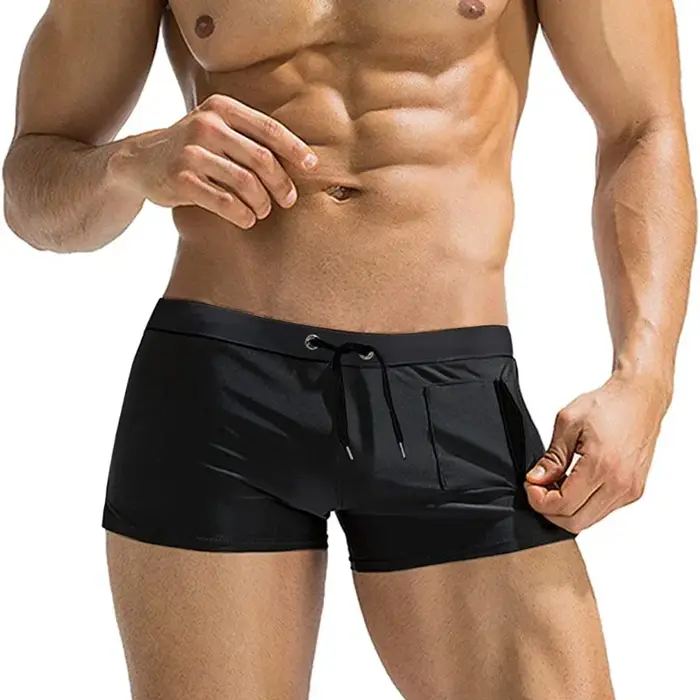 Maillot de bain pour hommes, avec poche zippée, Boxer, slip, jambe carrée, doublure en maille, short