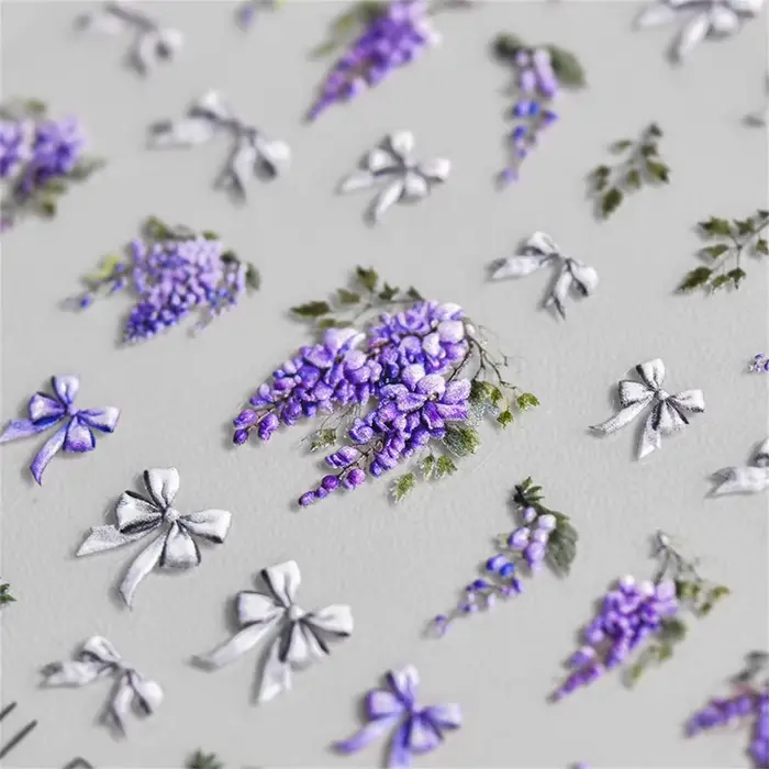 Autocollants 5D de fleurs de glycine violette pour nail art, 1 pièce, adhésif de transfert, décorati
