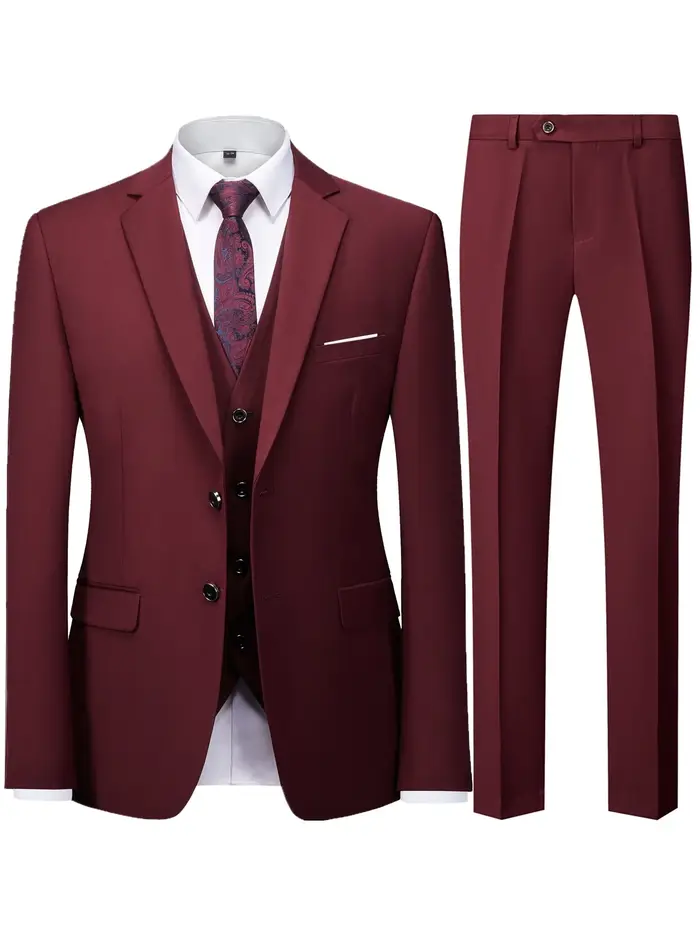 Ensemble de costume 2 pièces bordeaux pour homme (blazer + pantalon uniquement, gilet non inclus), v