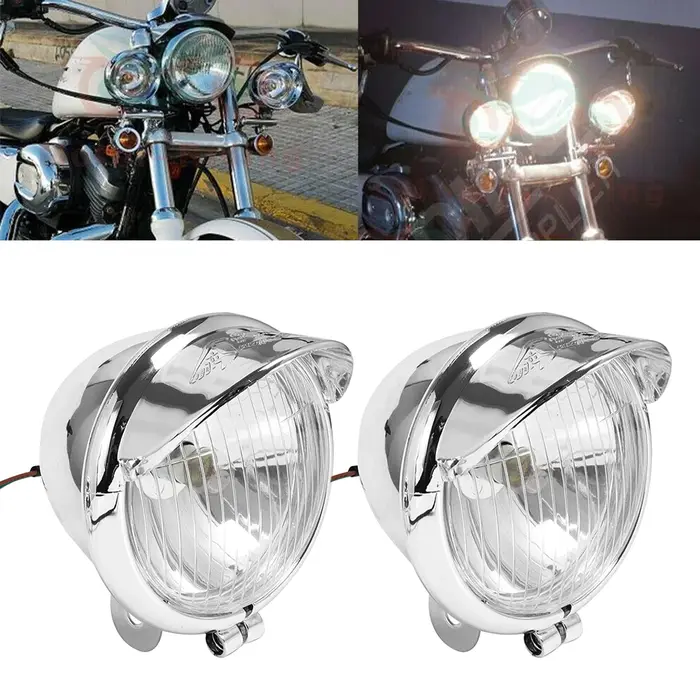 Phares antibrouillard universels chromés pour moto, lampe de sauna, DC 12V, Harley Touring Sportster