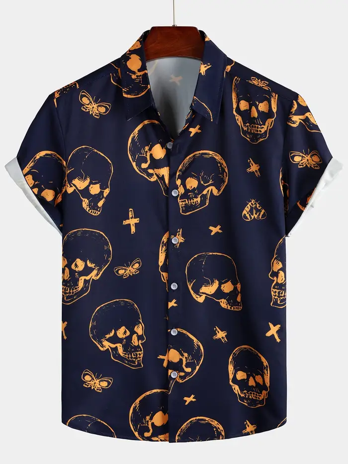 Chemise hawaïenne à manches courtes pour hommes, motif tête de mort, vacances, décontractée, quotidi