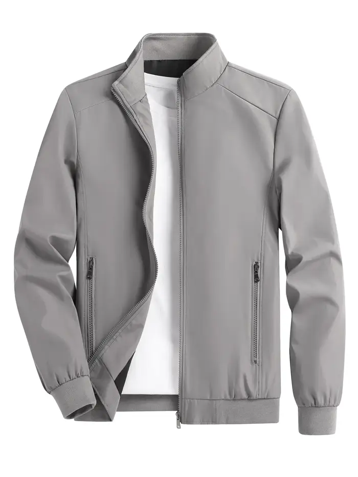 Veste Cardigan fine et décontractée pour hommes, couleur unie, col montant, pour Sports de plein air
