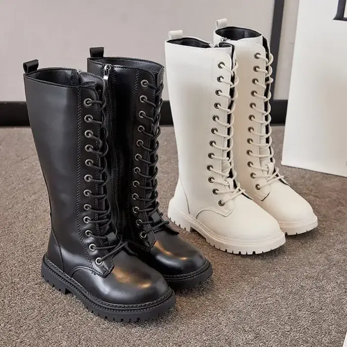 Bottes longues pour filles, hauteur des genoux, bottes de moto à la mode, plateforme souple en caout