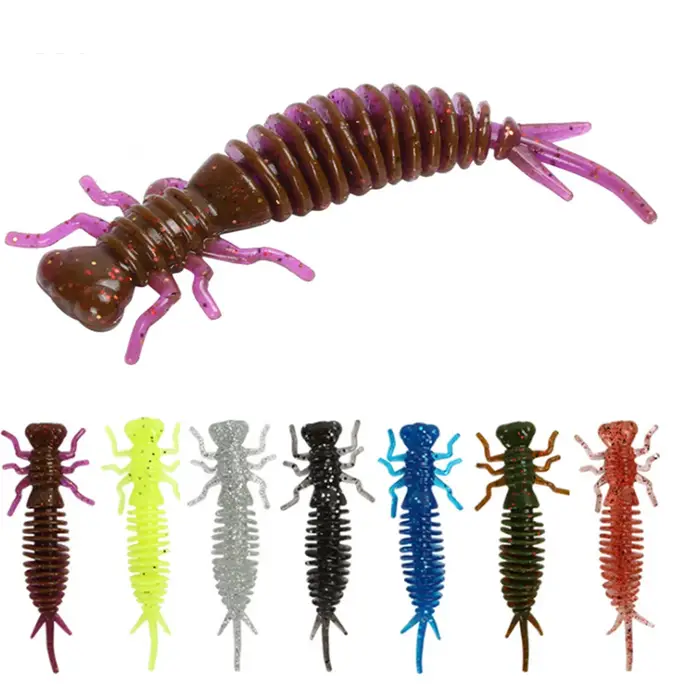 Lot de 10 leurres souples en forme de larve, appâts artificiels en silicone de 5.5cm/7.5cm/10cm, mat