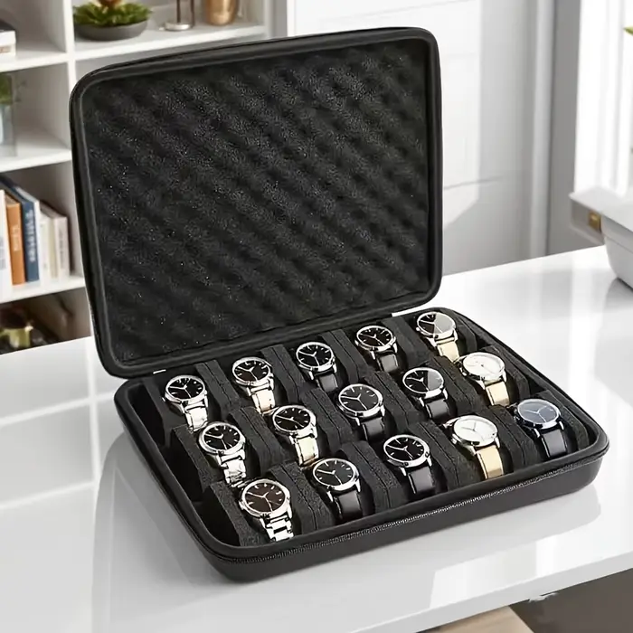 Boîte de rangement de montre avancée à 15 fentes avec vitrine élégante pour bijoux et accessoires à offrir pour collectionneurs montres et bijoux occassions spéciales