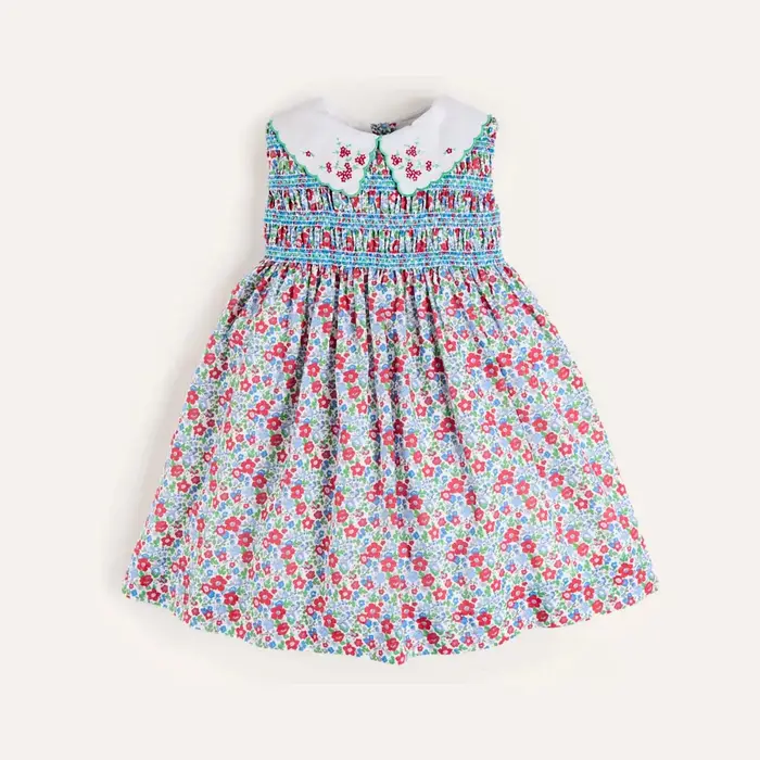 Robe d'été pour fille sans manches de haute qualité avec col brodé de fleurs, couleur rouge, imprimé