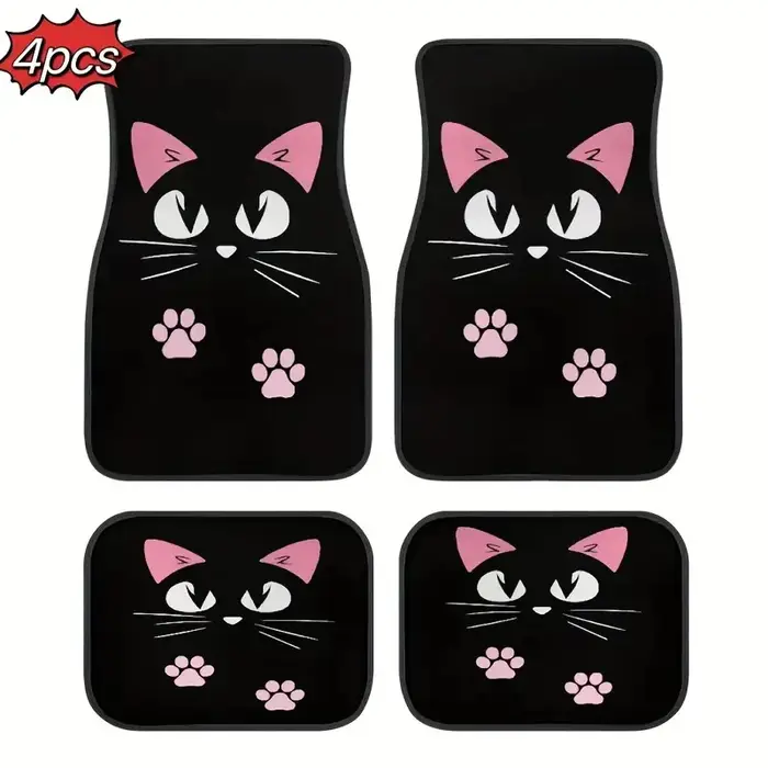 Tapis moulin à vent nordique noir chat de dessin animé rétro pour voiture, 4 pièces, tapis de sol An
