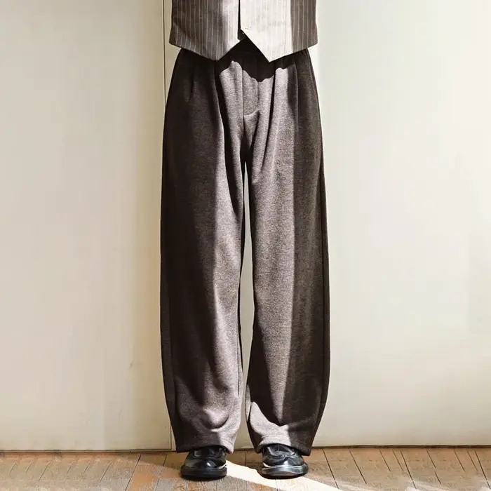 Pantalon à jambes larges pour hommes, 100% laine mérinos, chaud, doux, couleur unie, automne hiver, 