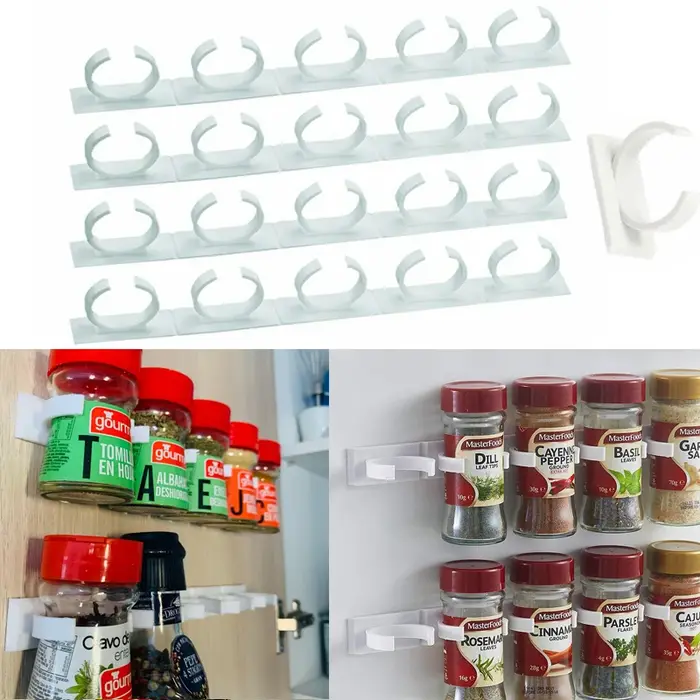 Pince murale en plastique pour épices, rangement de cuisine à domicile, ingrédients T1, accessoires 